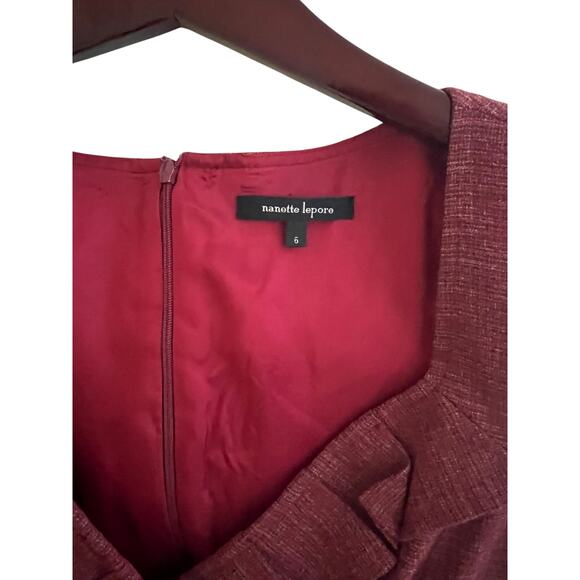 Nanette Lepore Red Ruffle Neck Tweed Dress - Size 6 - Made in USA - Picture 2 of 6